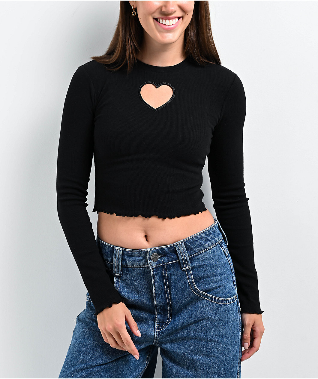 A.LAB Audrina Caviar Heart Long Sleeve Crop T-Shirt