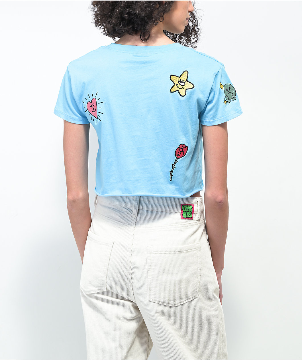 A.LAB Ballina Embroidered Blue Crop T-Shirt