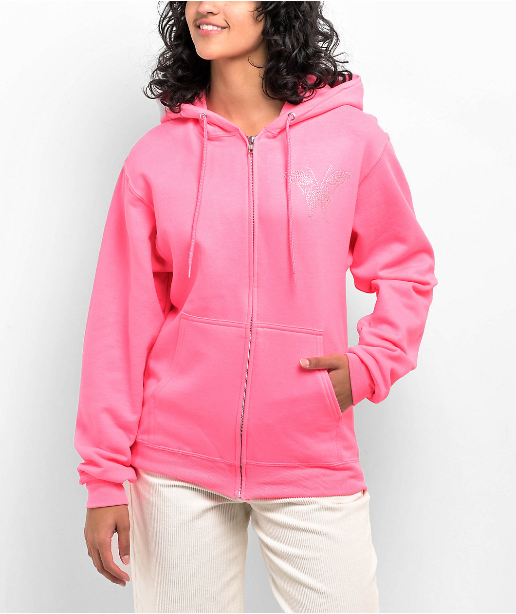 A.LAB Butterfly Rhinestone Pink Zip Hoodie