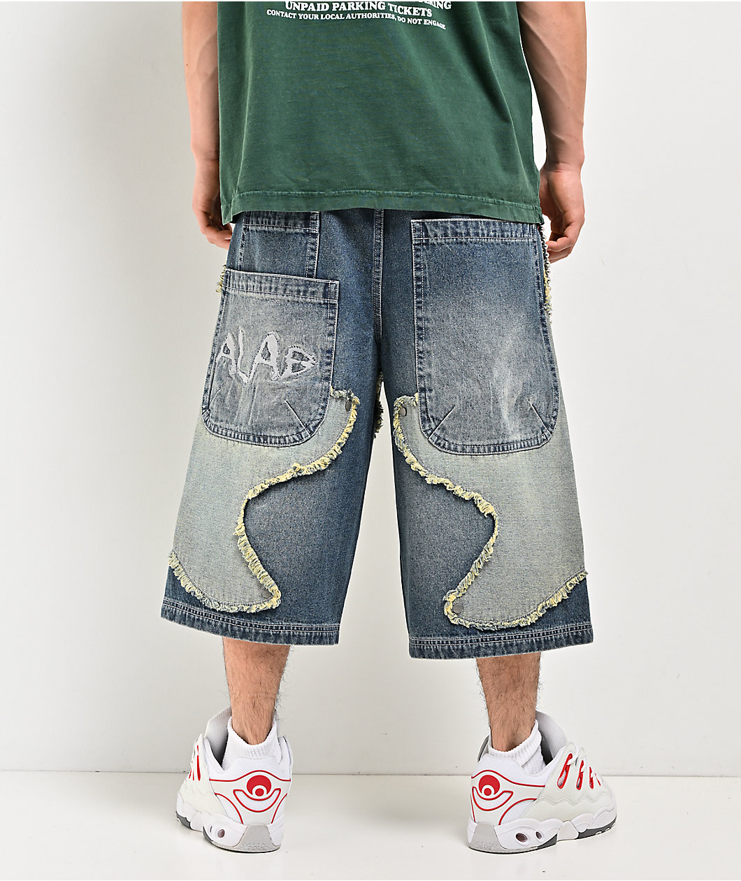 A.LAB Chain Star Blue Wash Mega Wide Denim Shorts