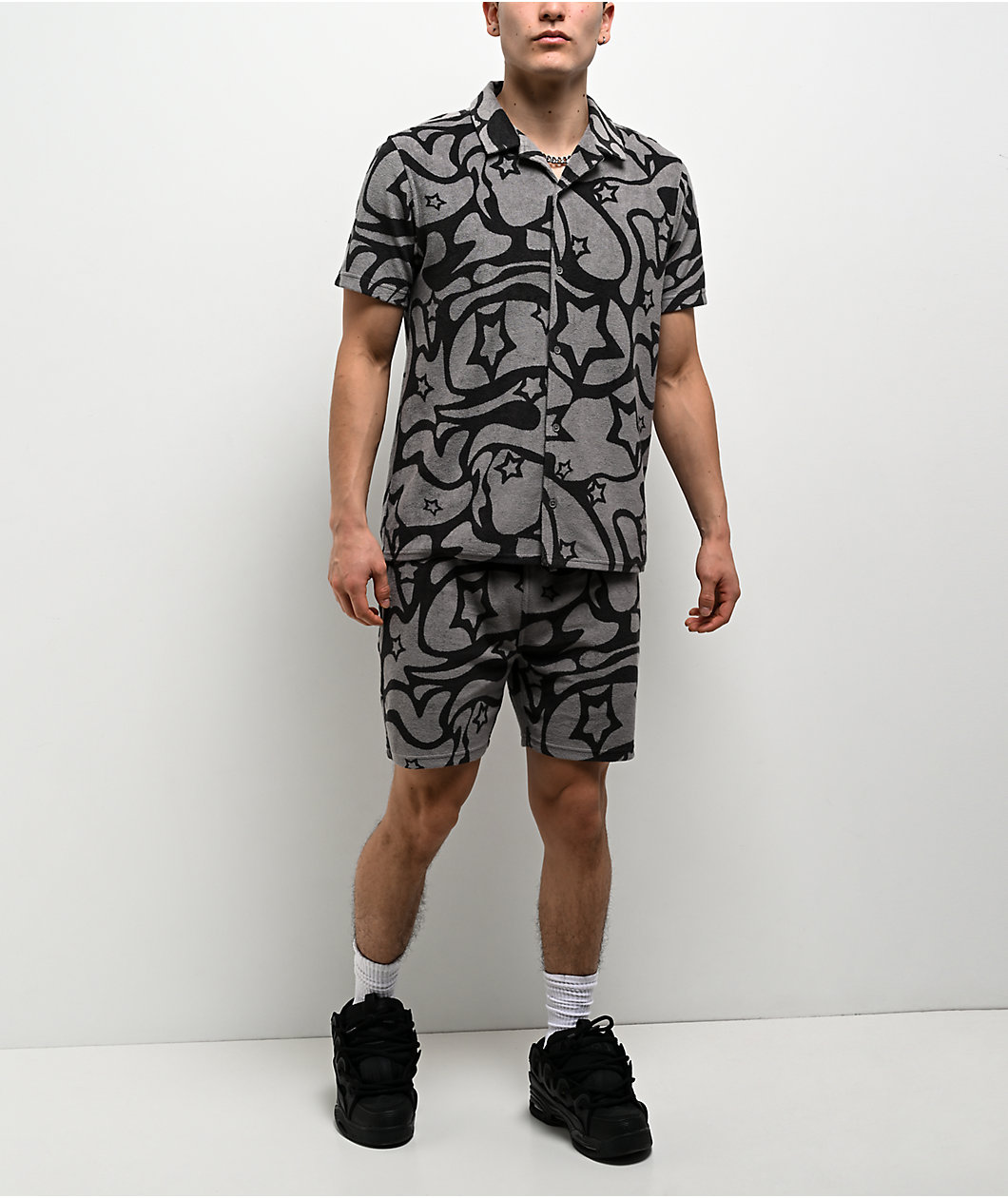 A.LAB Cruise Grey Terry Short Sleeve Button Up Shirt