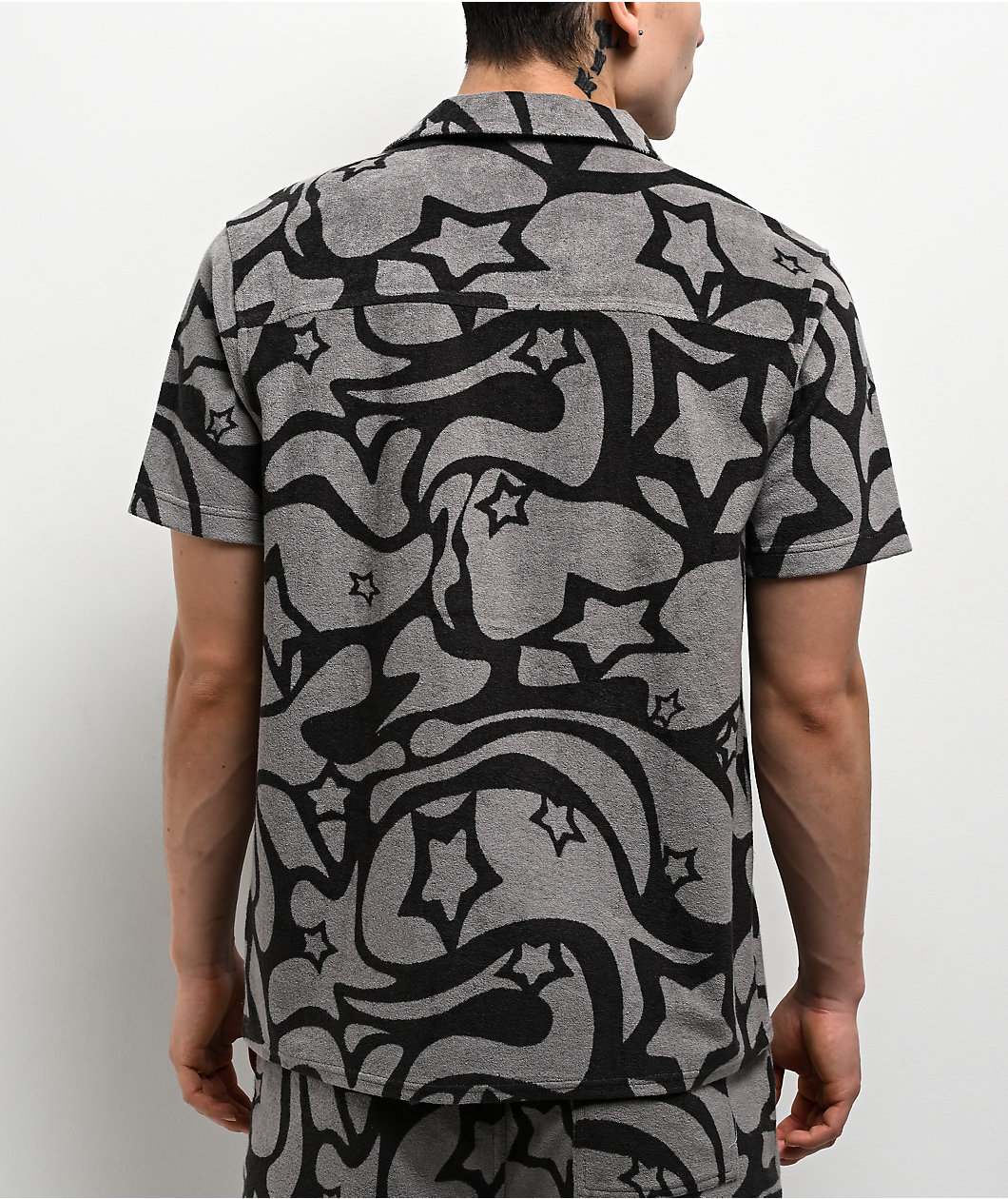 A.LAB Cruise Grey Terry Short Sleeve Button Up Shirt