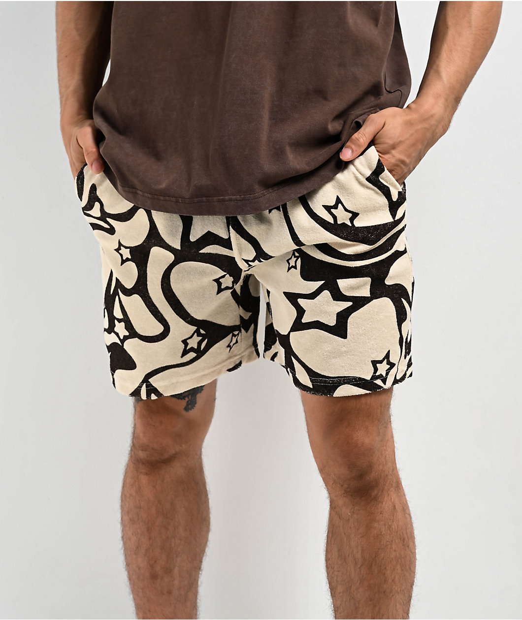 A.LAB Cruise Natural & Brown Terry Sweat Shorts