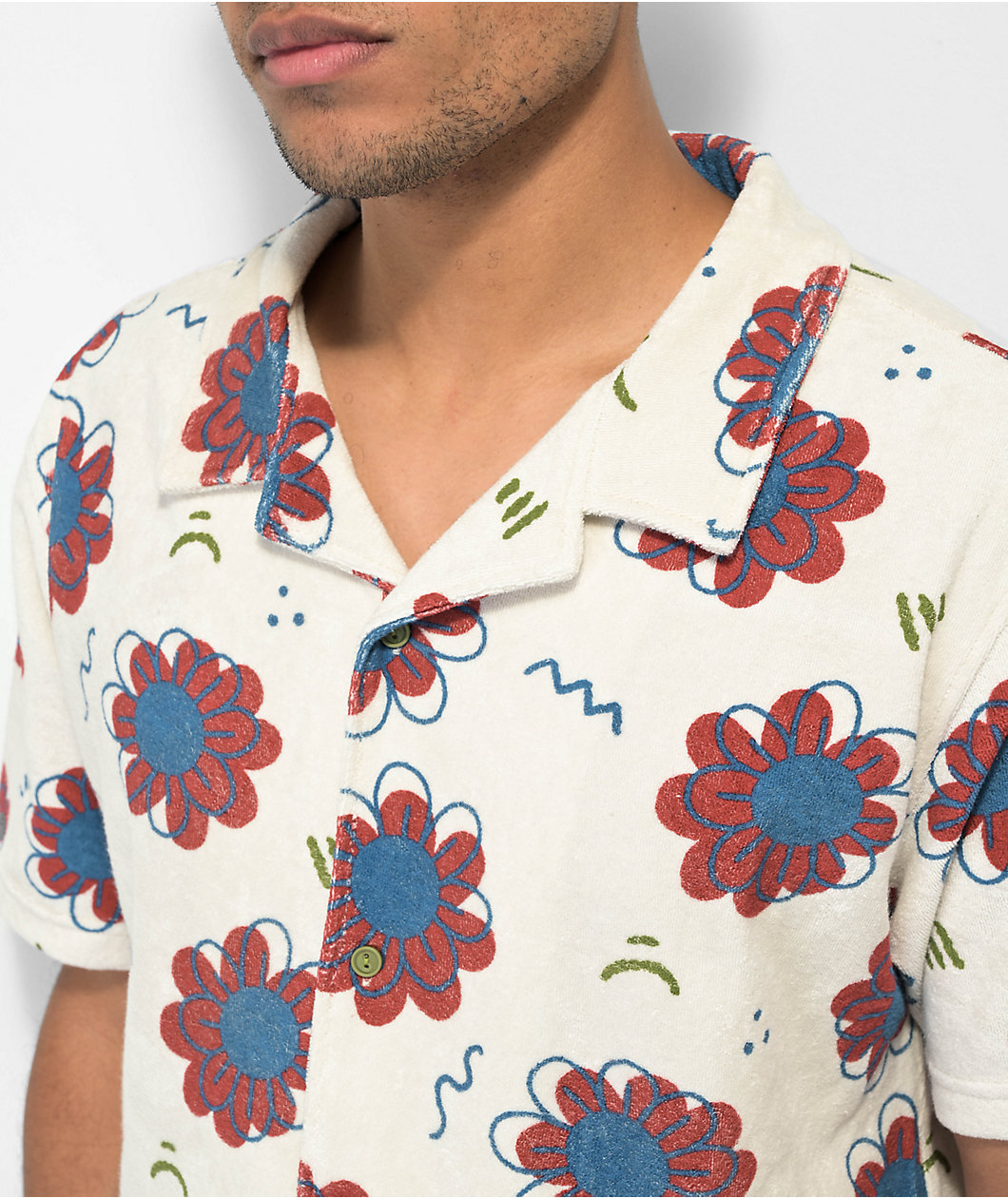 A.LAB Cruise Terry White Short Sleeve Button Up Shirt