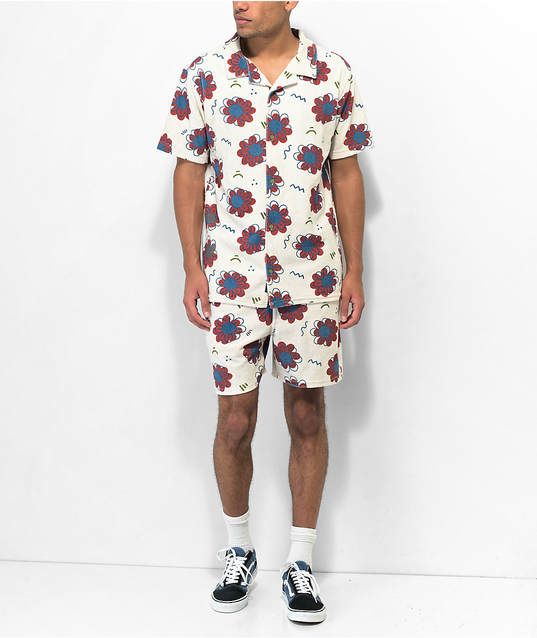 A.LAB Cruise Terry White Short Sleeve Button Up Shirt