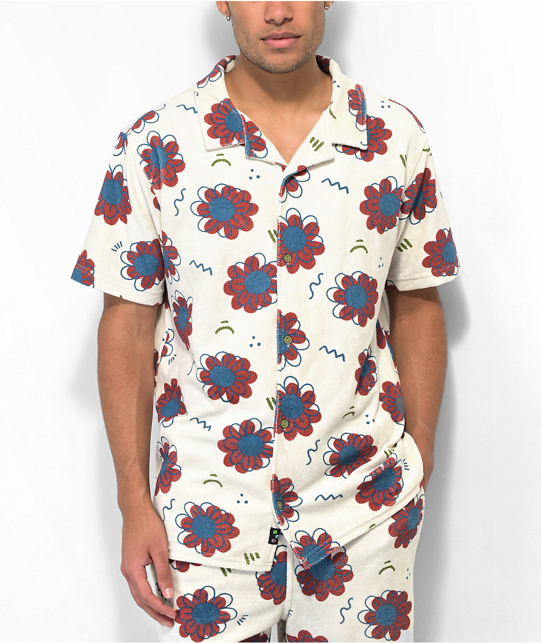 A.LAB Cruise Terry White Short Sleeve Button Up Shirt