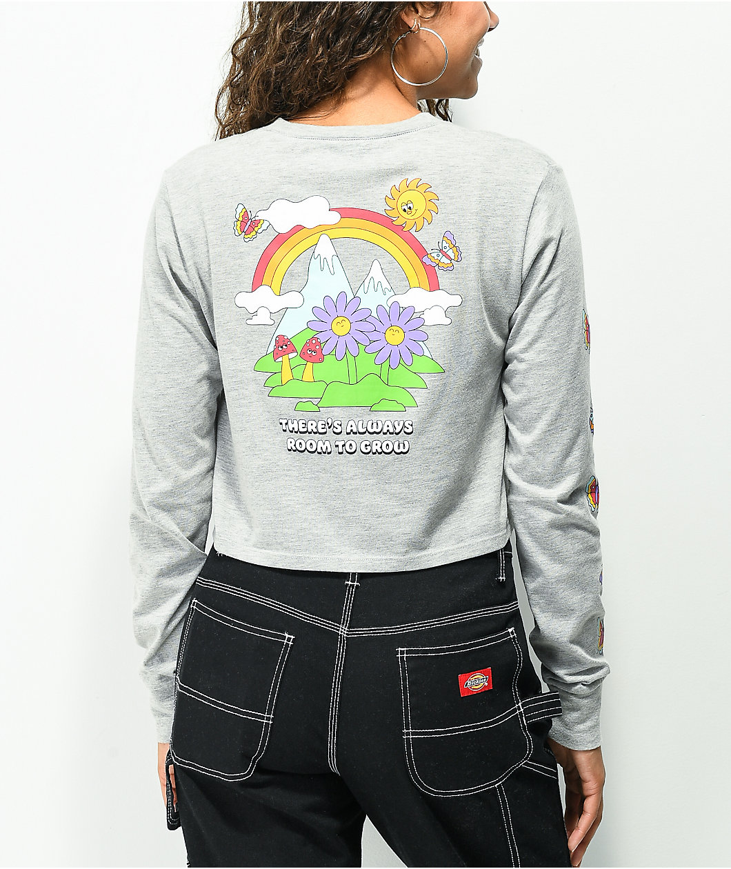 A.LAB Dita Rainbow Grey Crop Long Sleeve T-Shirt