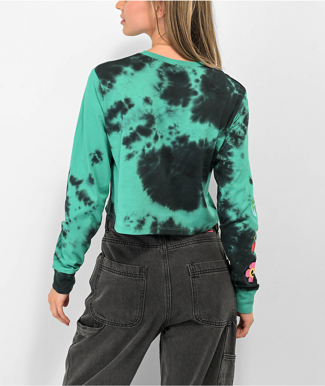 A.LAB Dita Visualize Peace Black & Blue Long Sleeve Tie-Dye Crop T-Shirt