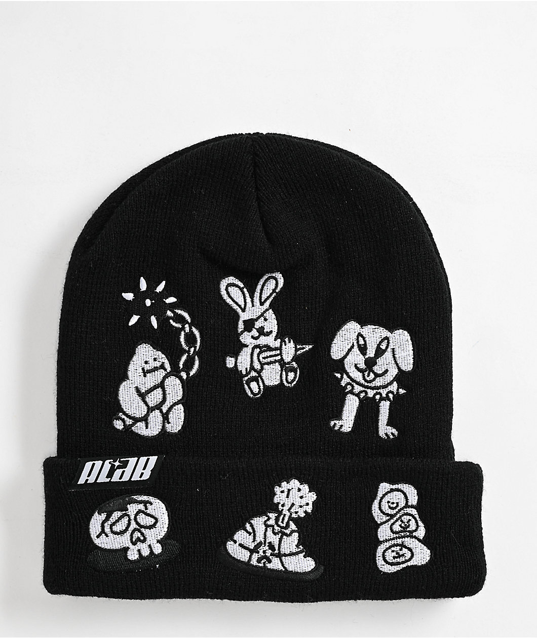 A.LAB Ellison Doodle Embroidery Black Beanie