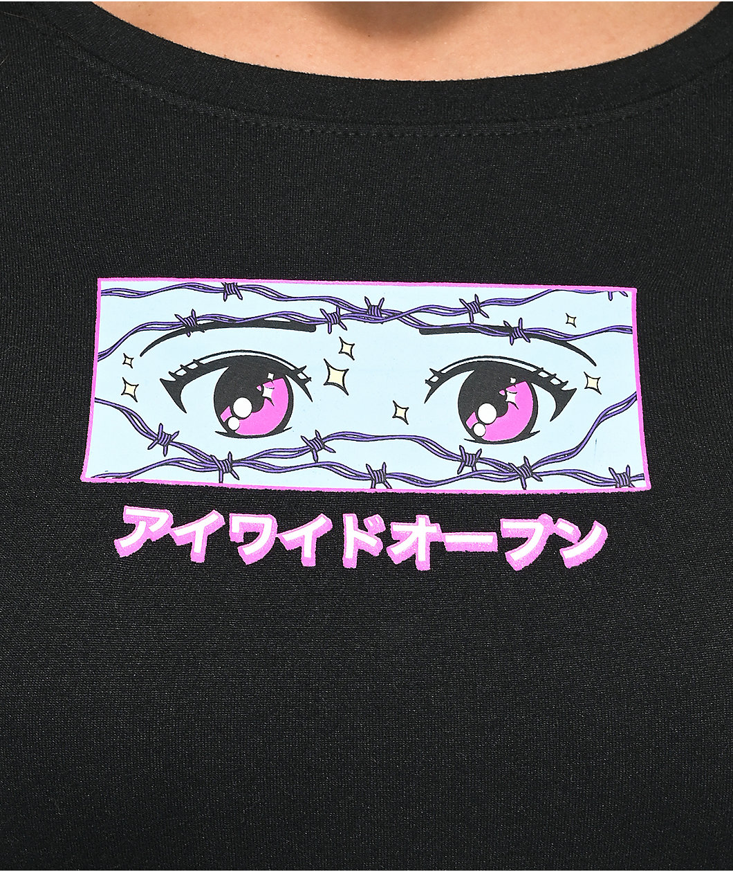 A.LAB Freckle Anime Eyes Black Crop Long Sleeve T-Shirt