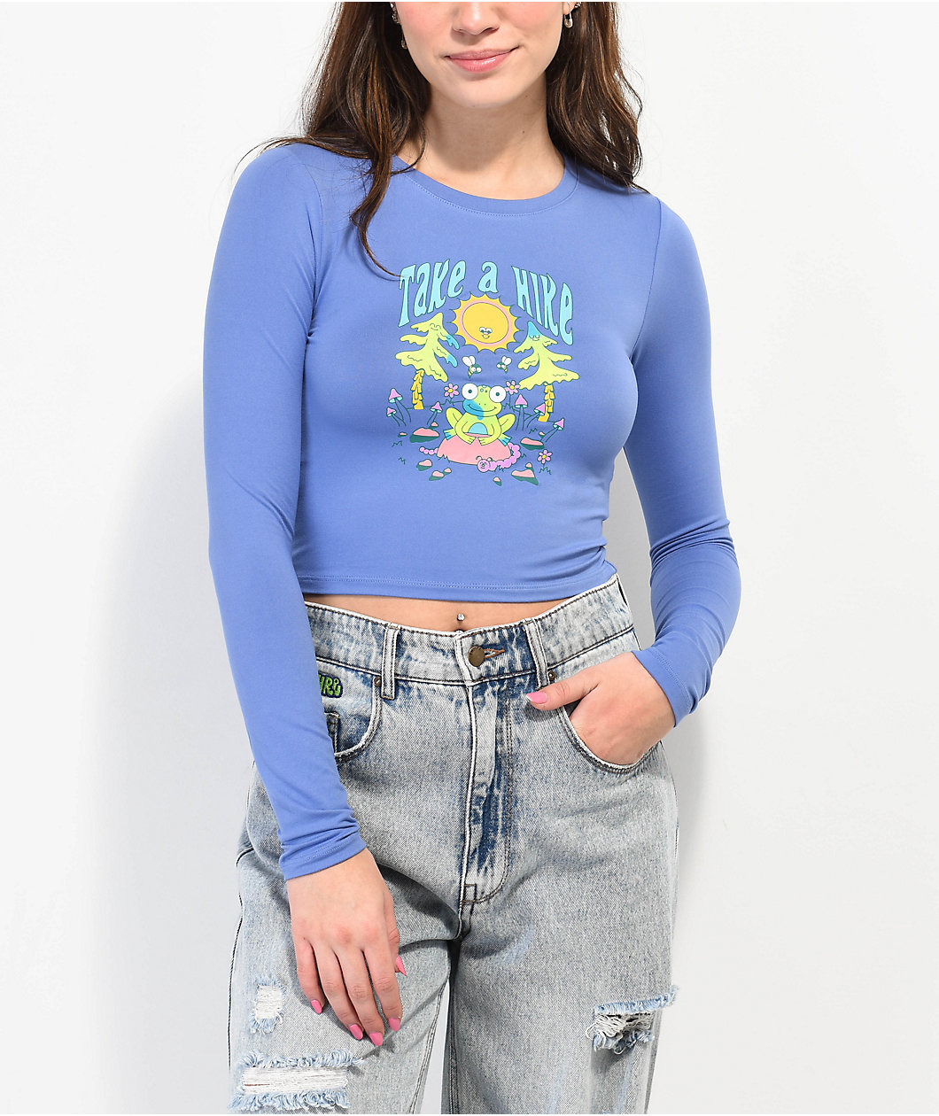 A.LAB Freckle Take A Hike Blue Long Sleeve Crop T-Shirt