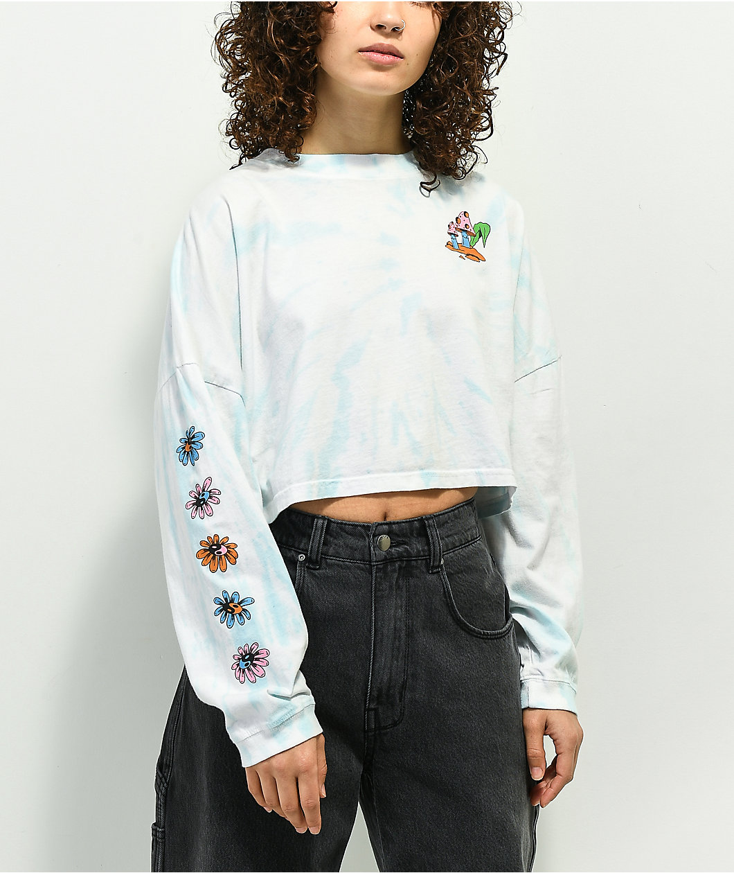 A.LAB Gayle Balance Is Key Blue Tie Dye Long Sleeve Crop T-Shirt