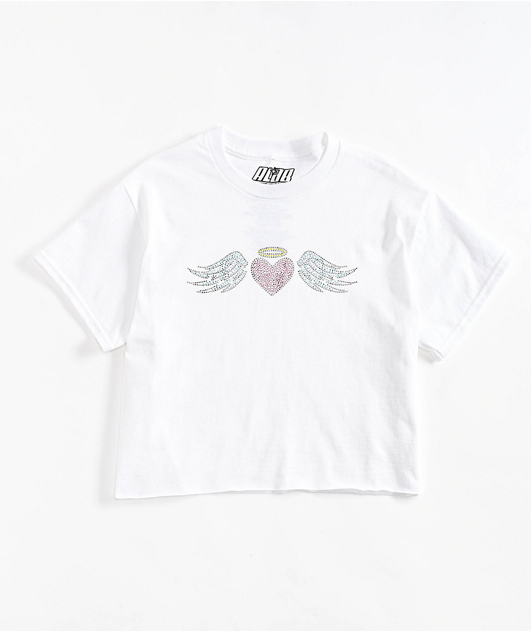 A.LAB Heart Rhinestone White Crop T-Shirt