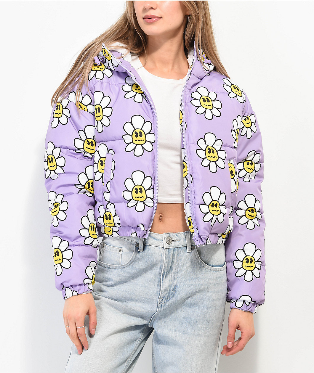 A.LAB Jalen Smile Face Flower Purple Puffer Jacket