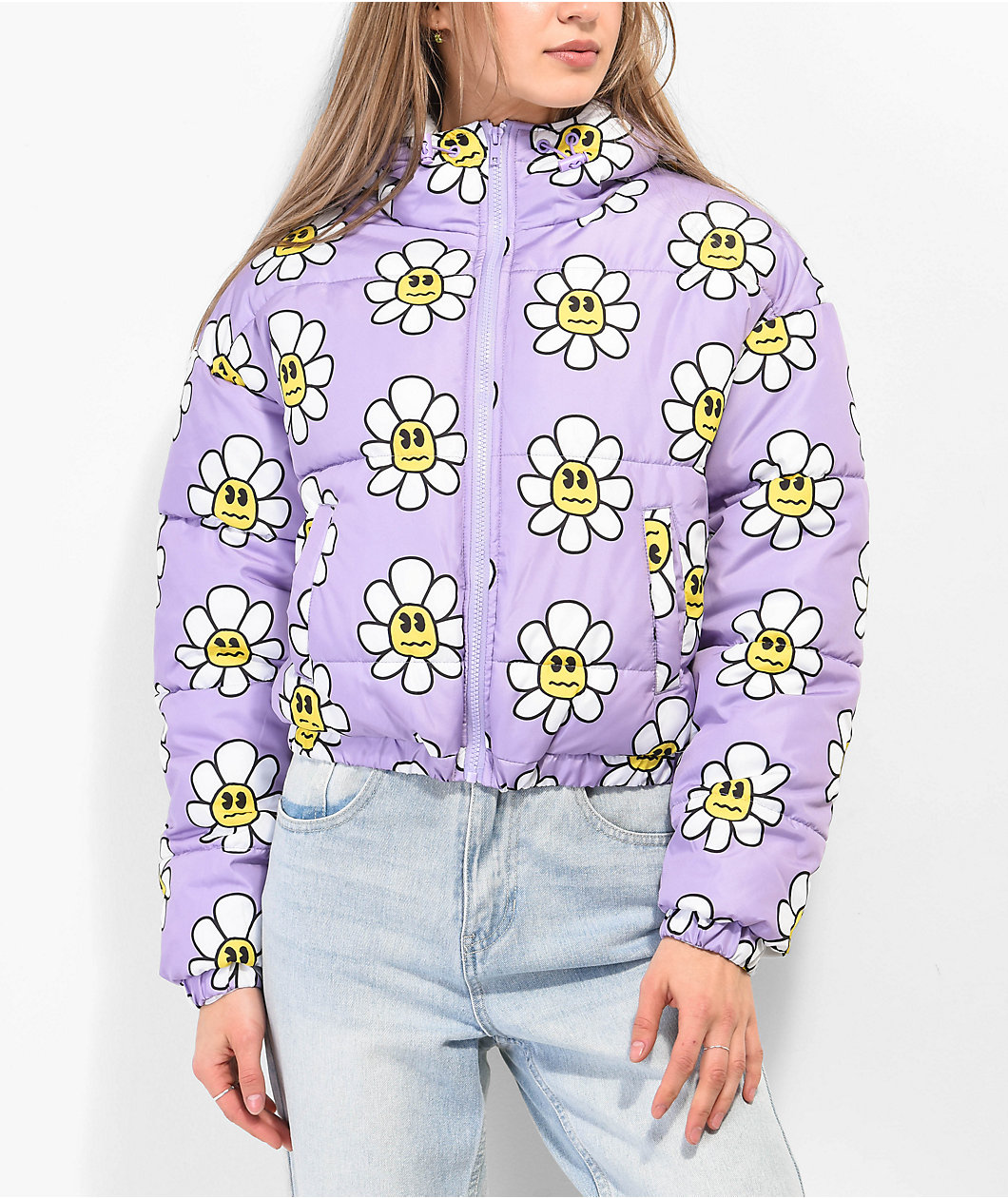 A.LAB Jalen Smile Face Flower Purple Puffer Jacket