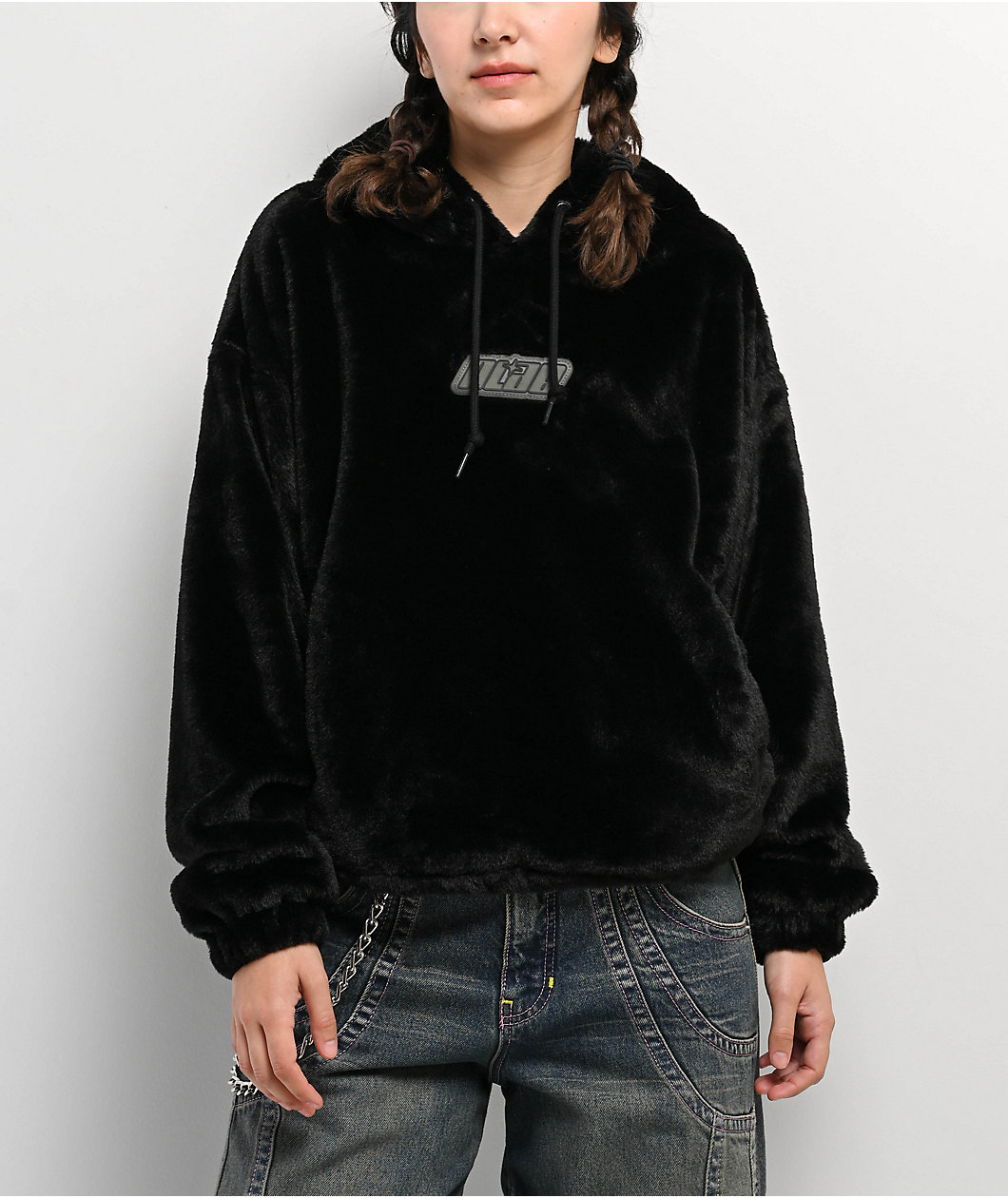 A.LAB Kendallie Bunny Faux Fur Black Hoodie