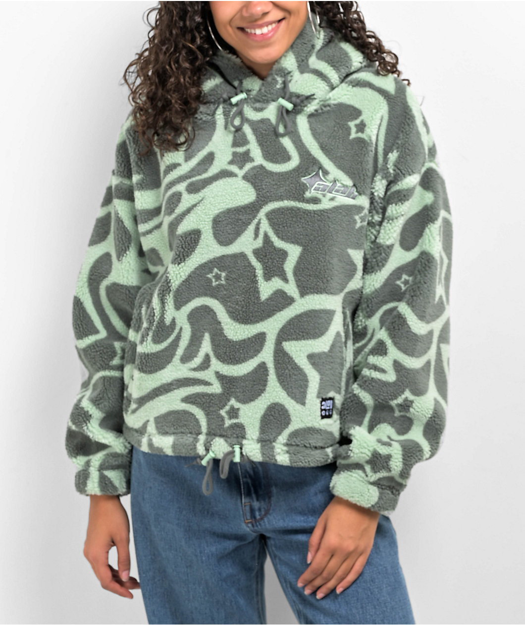 A.LAB Kendallie Warpy Star Jade Crop Fleece Hoodie