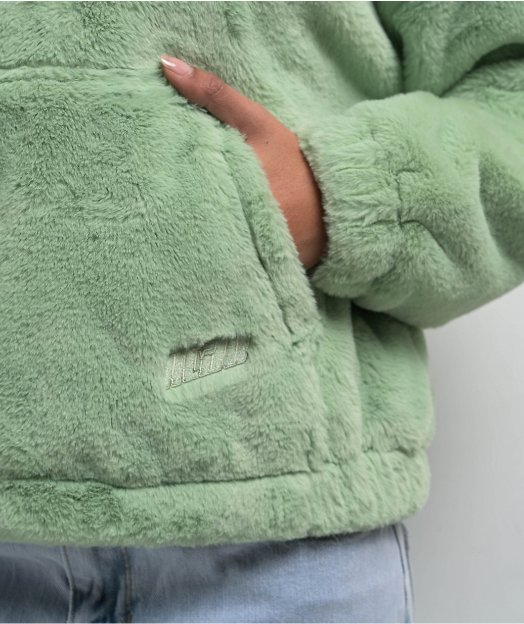 A.LAB Kendra Frog Green Sherpa Half Zip Hoodie