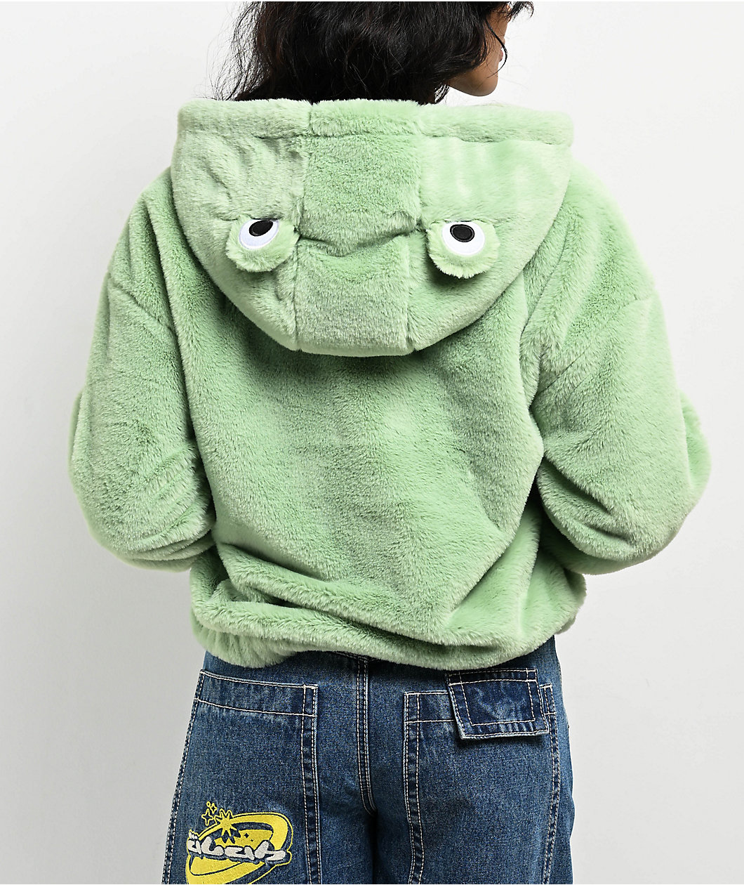 A.LAB Kendra Frog Green Sherpa Half Zip Hoodie