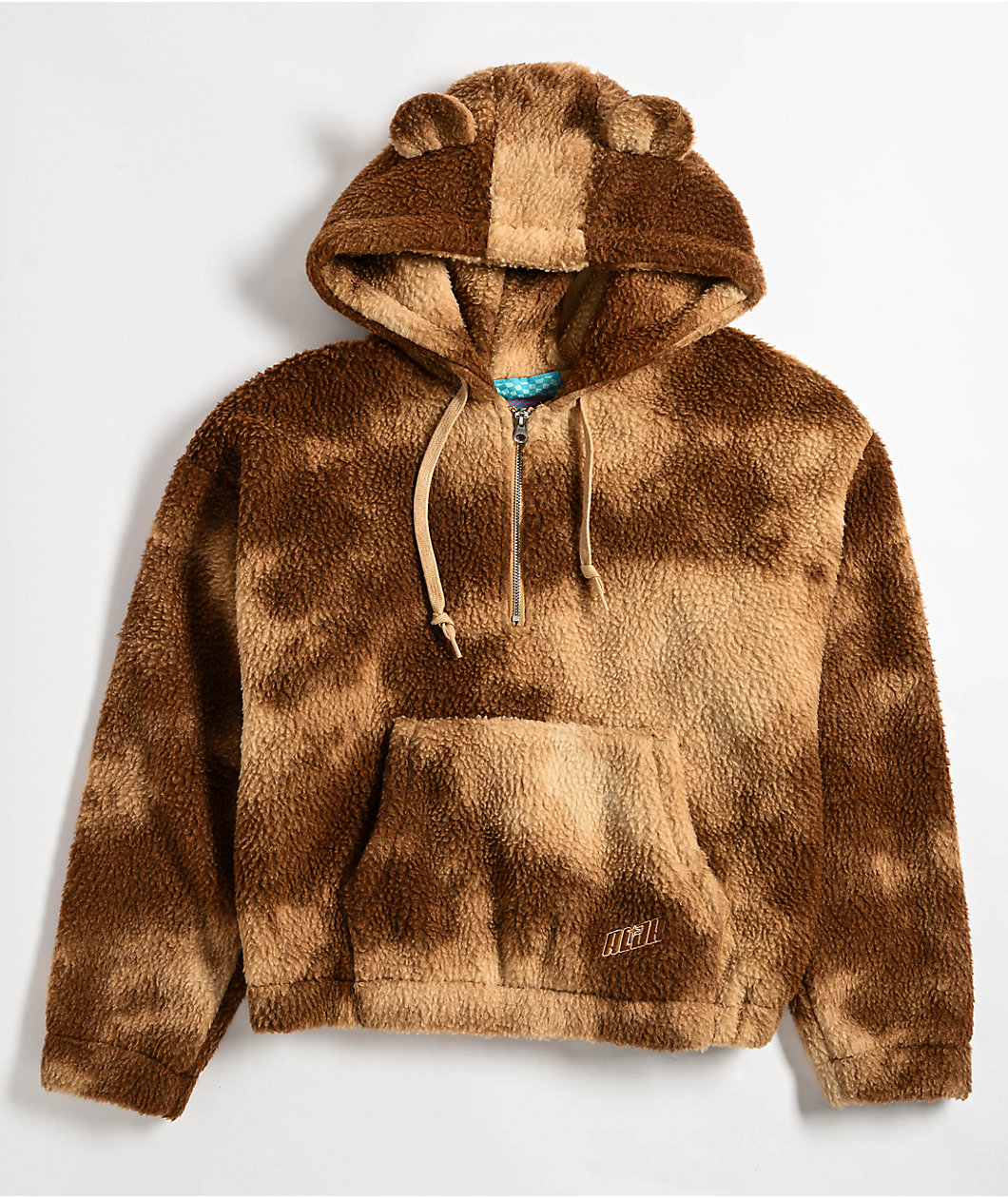 A.LAB Kendra Teddy Brown Tie Dye Sherpa Quarter Zip Hoodie