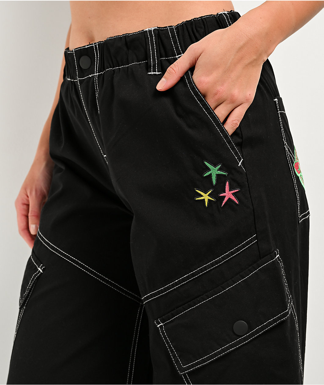 A.LAB Leo Y2K Rave Black Wide Leg Cargo Pants