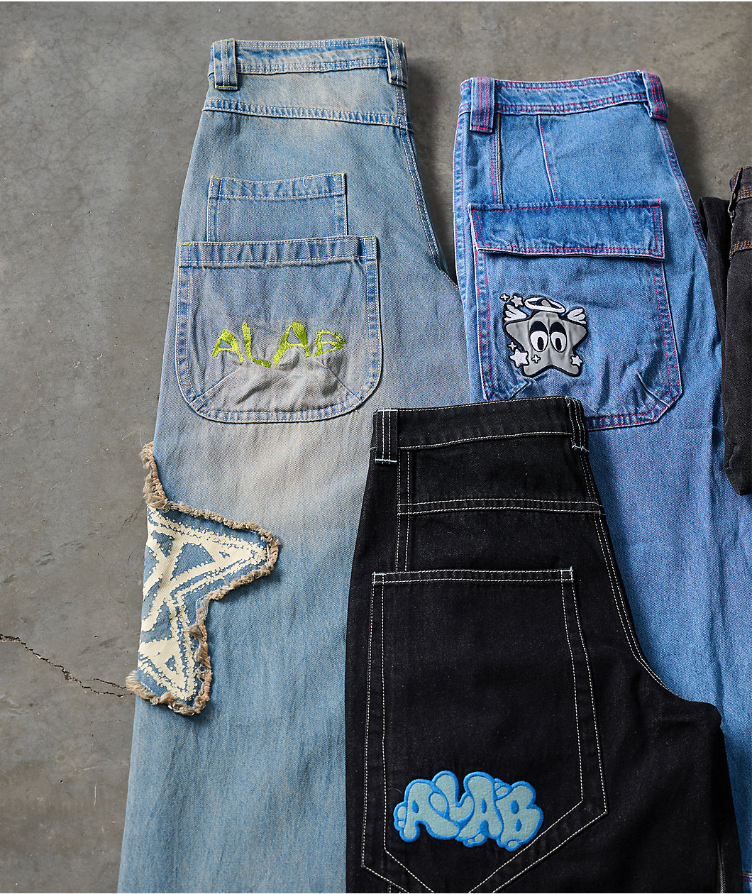 A.LAB Mega Star Contrast Black Baggy Jeans