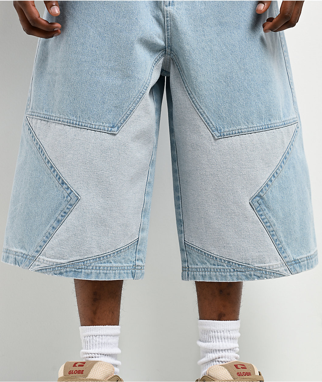 A.LAB Mega Star Light Blue Wash Denim Shorts