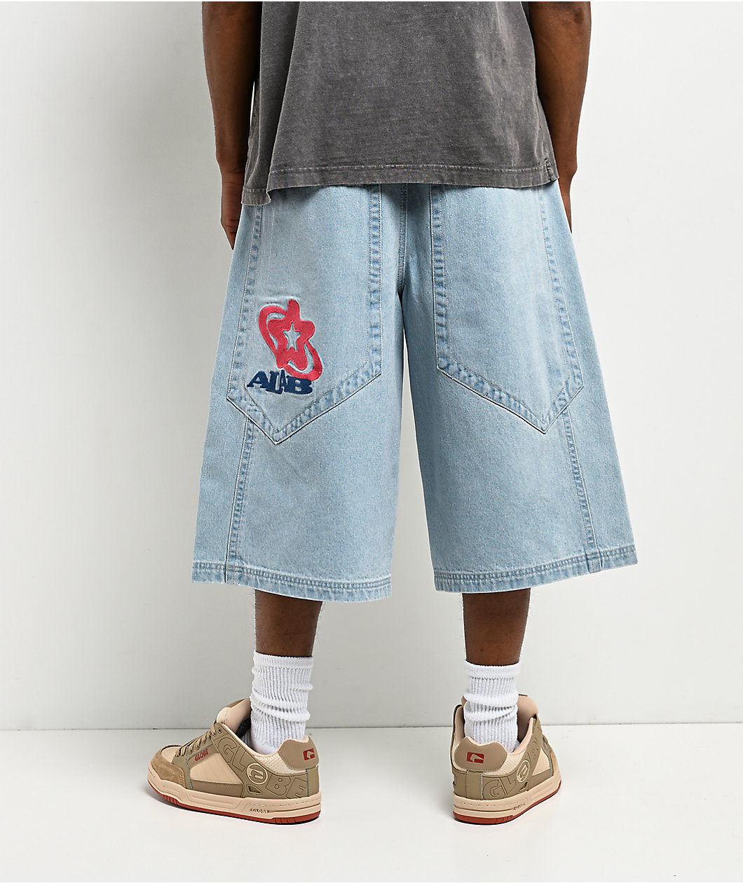 A.LAB Mega Star Light Blue Wash Denim Shorts