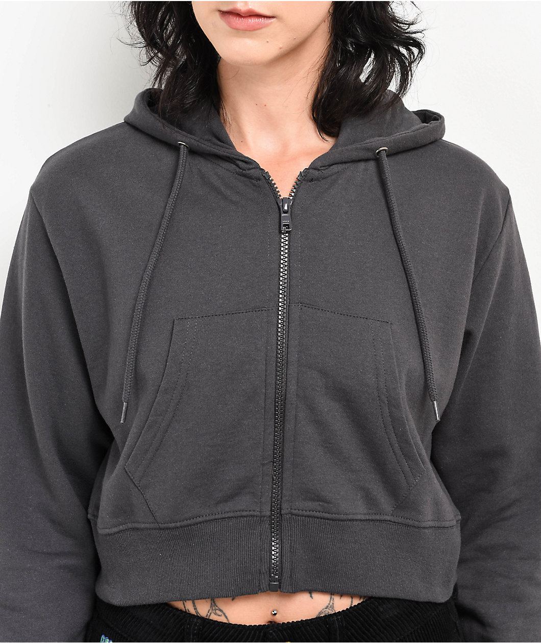 A.LAB Meltdown Charcoal Crop Zip Hoodie