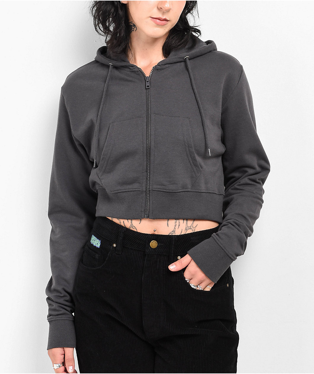 A.LAB Meltdown Charcoal Crop Zip Hoodie