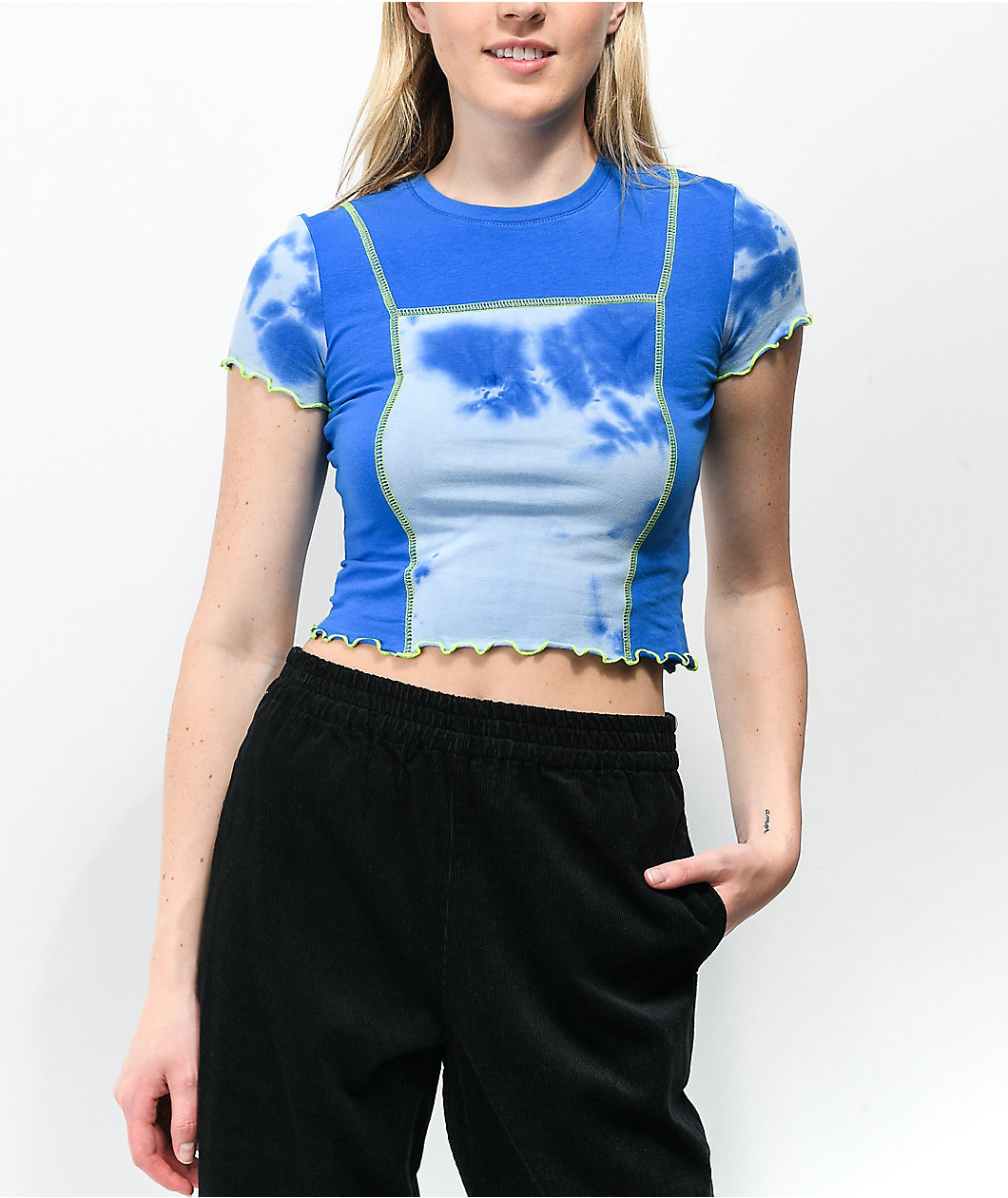 A.LAB Nikole Blue Tie Dye Crop T-Shirt