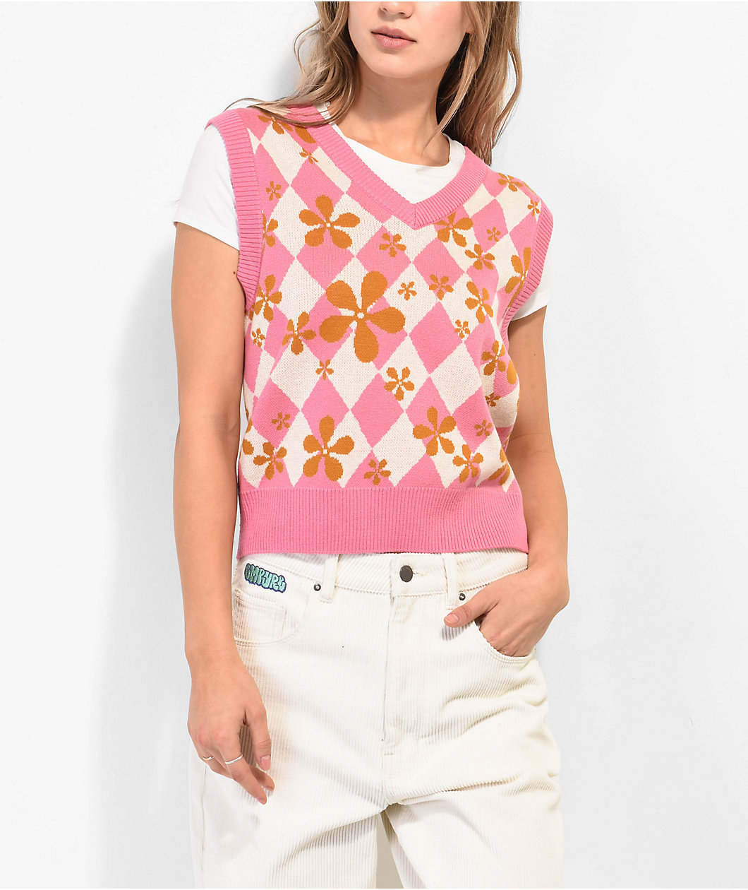 A.LAB Noire Pink Crop Sweater Vest