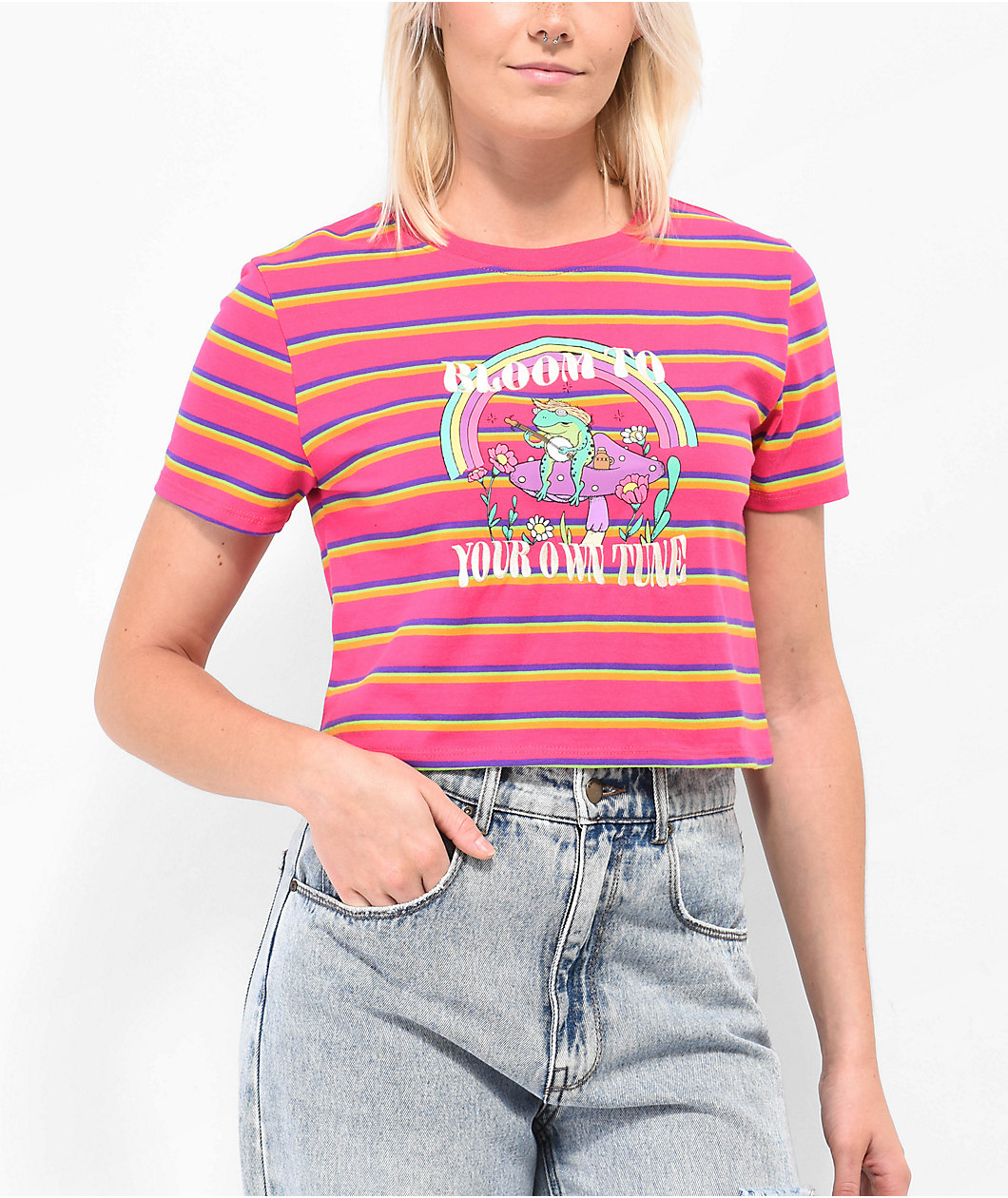 A.LAB Quinnie Bloom Tune Pink Stripe Crop T-Shirt