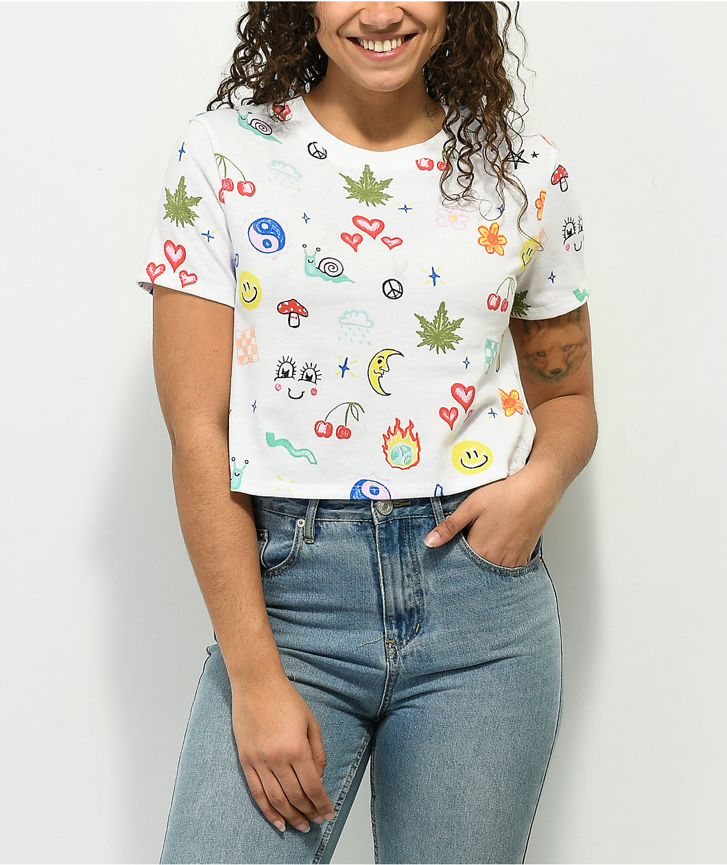 A.LAB Quinnie Doodle White Crop T-Shirt