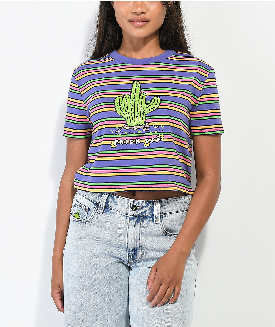 A.LAB Quinnie Frick Off Purple Stripe Crop T-Shirt