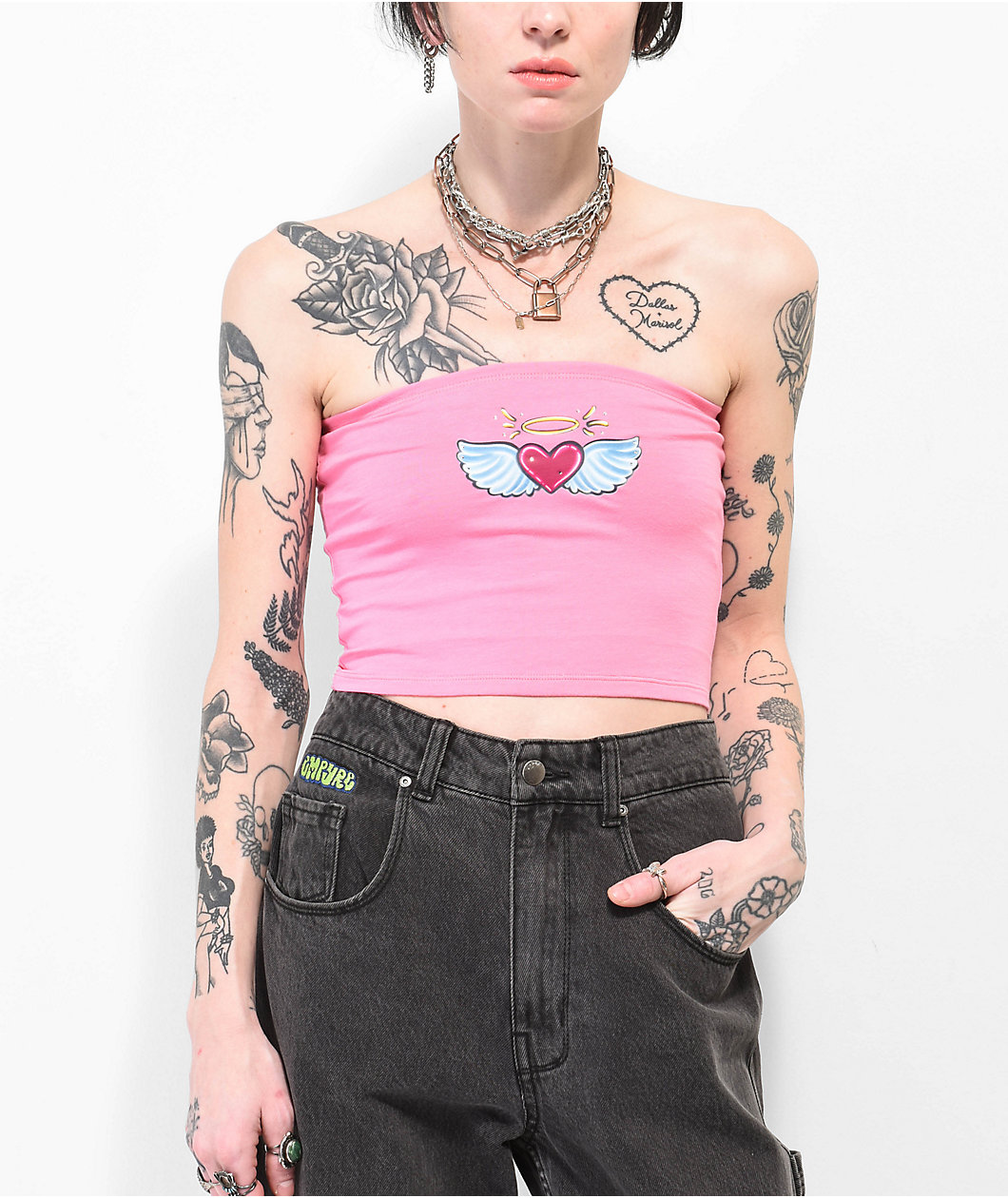 A.LAB Rayne Angel Heart Pink Tube Top