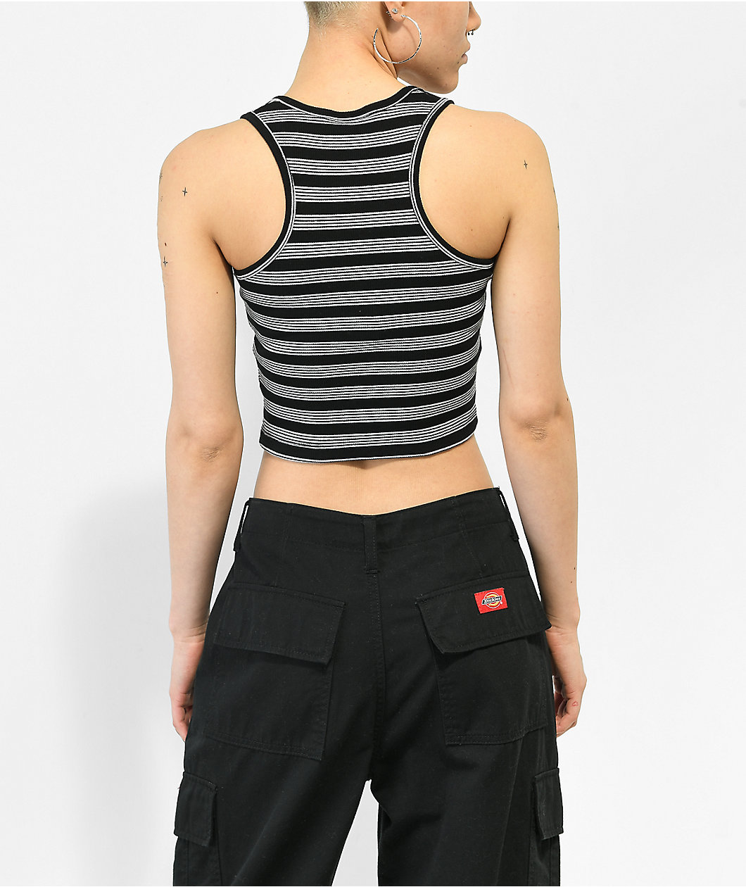 A.LAB Roscoe Black & White Stripe Button Up Crop Tank Top