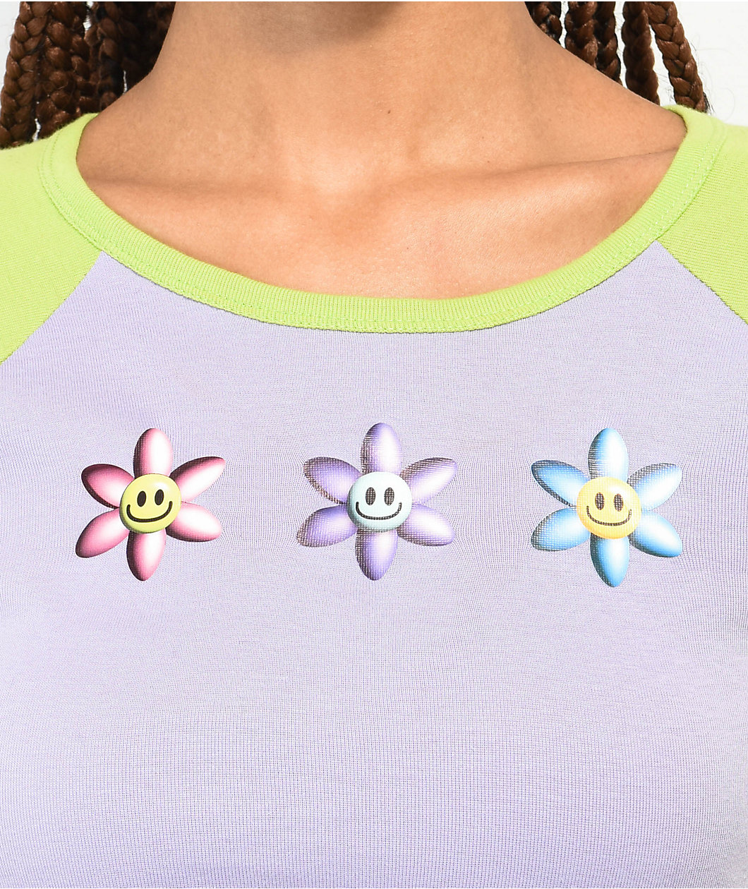 A.LAB Sammie Flower Green & Purple Long Sleeve Raglan Crop T-Shirt