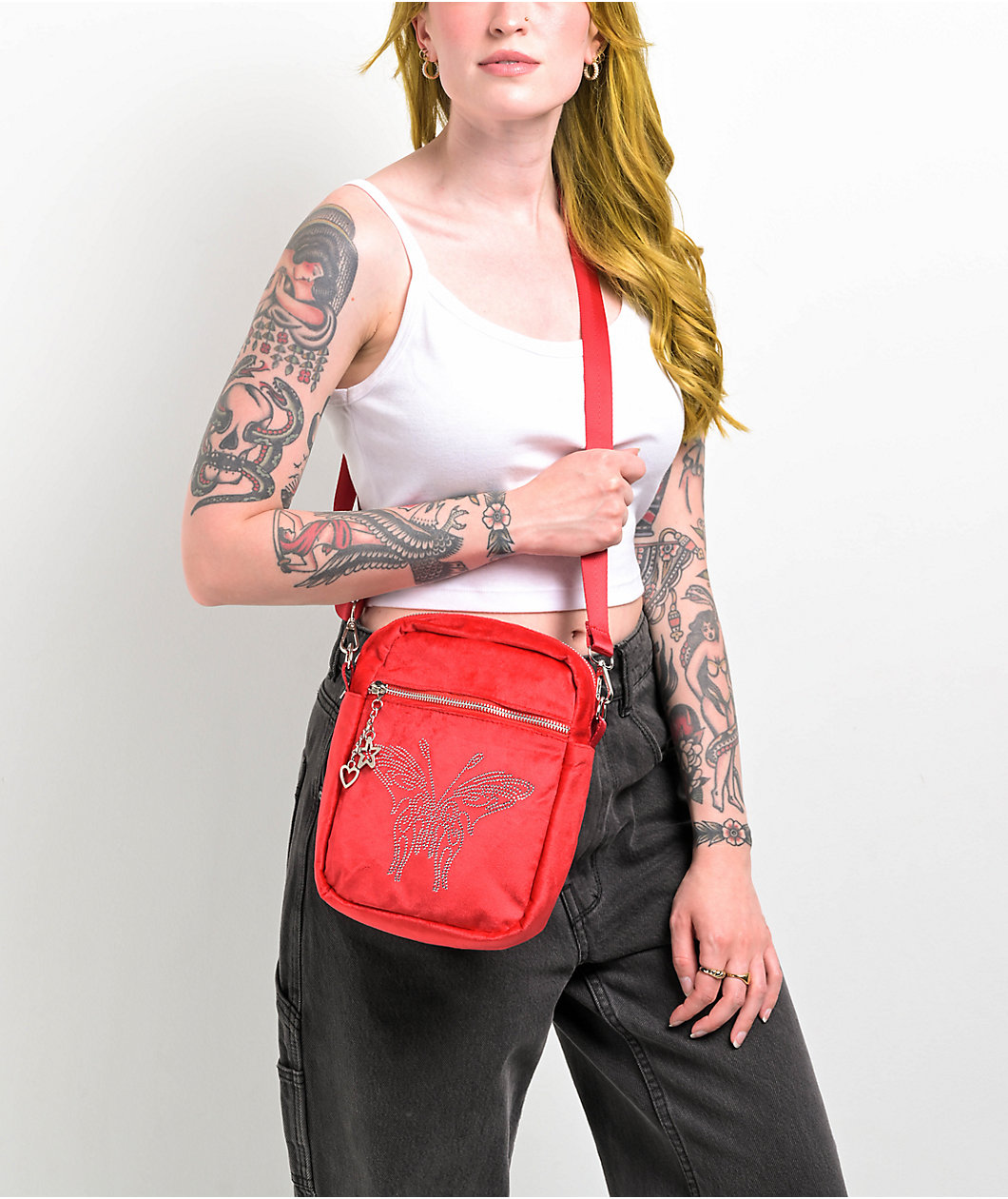 A.LAB Starr Red Velour Crossbody Bag