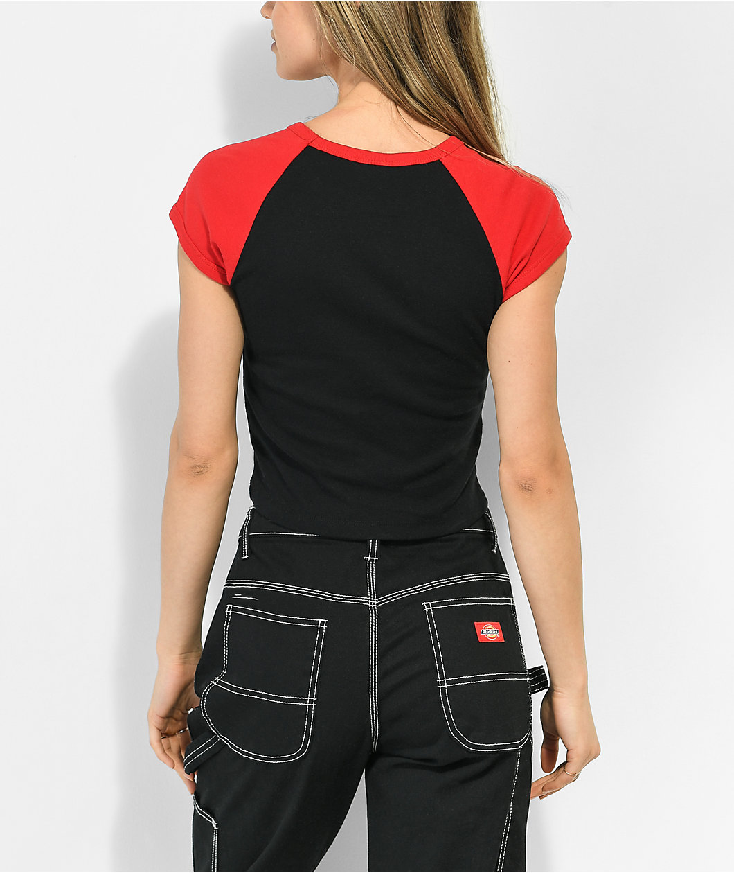 A.LAB Tammie Devil's Advocate Black & Red Raglan Crop T-Shirt