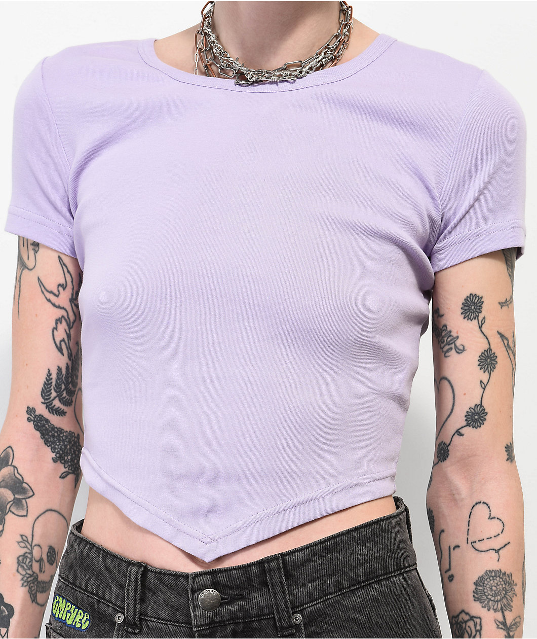 A.LAB Tracie Triangle Hem Purple Crop T-Shirt