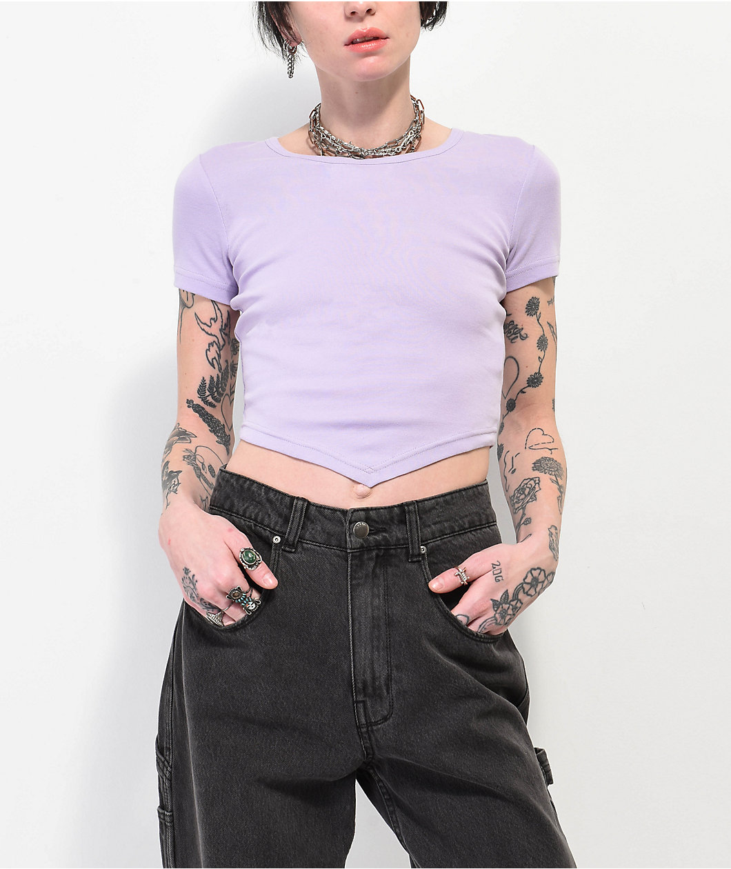 A.LAB Tracie Triangle Hem Purple Crop T-Shirt