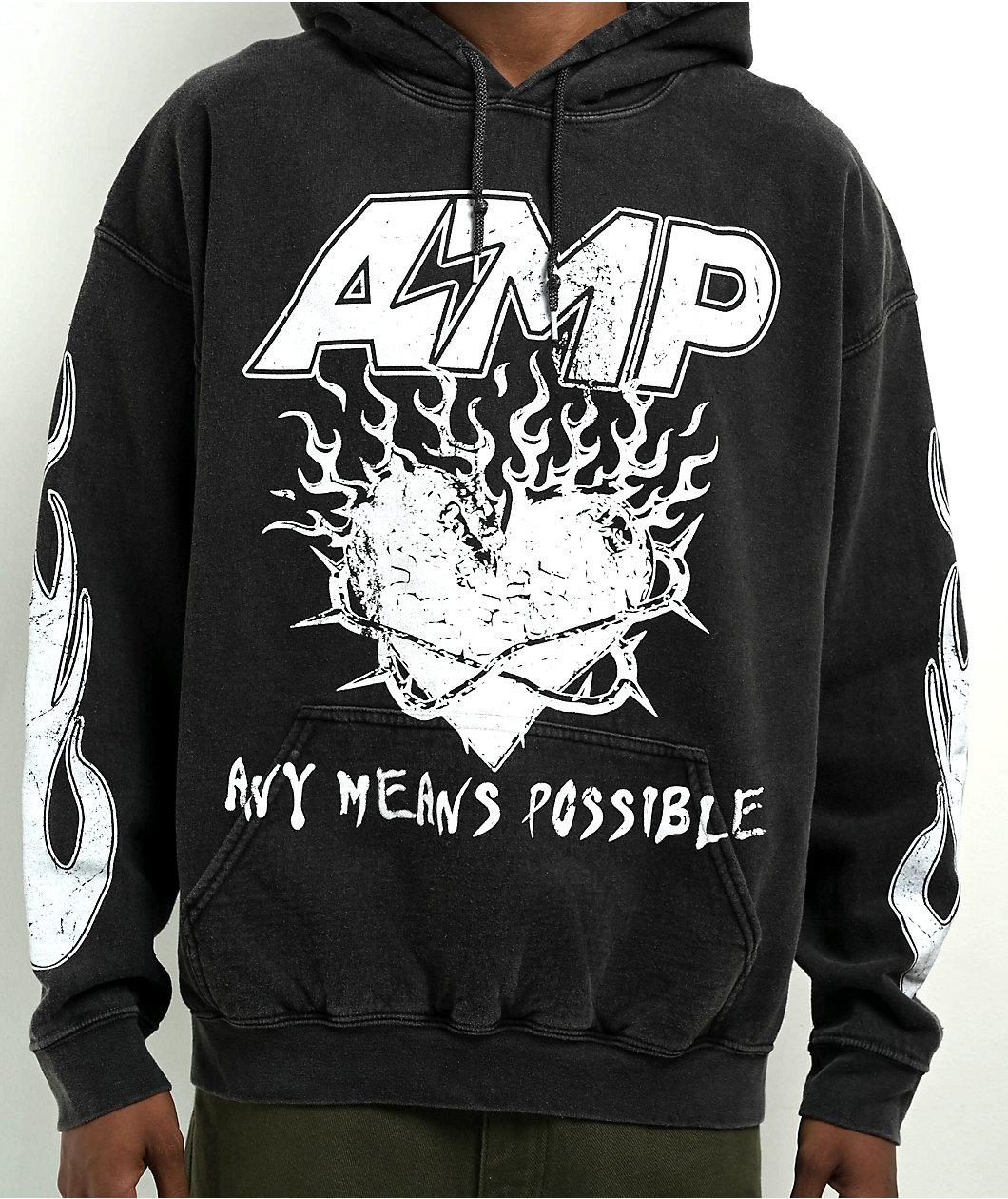 AMP Burning Heart Grey Pigment Dye Hoodie