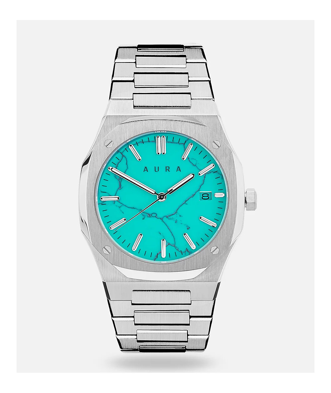 AURA Date 003 Steel & Turquoise Analog Watch