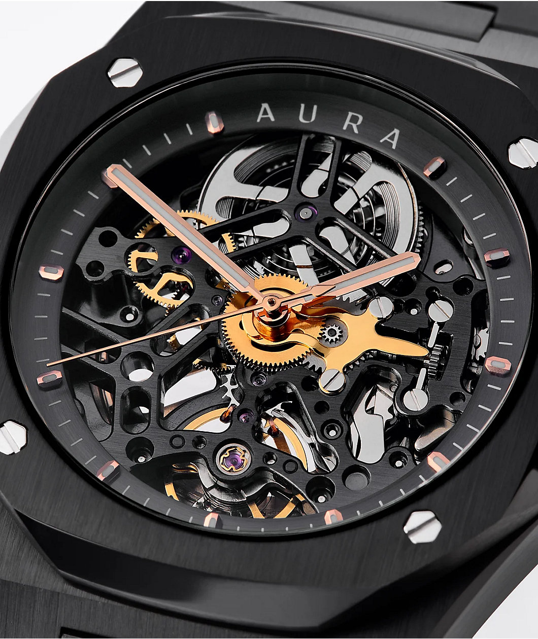 AURA Skeleton Black Analog Watch