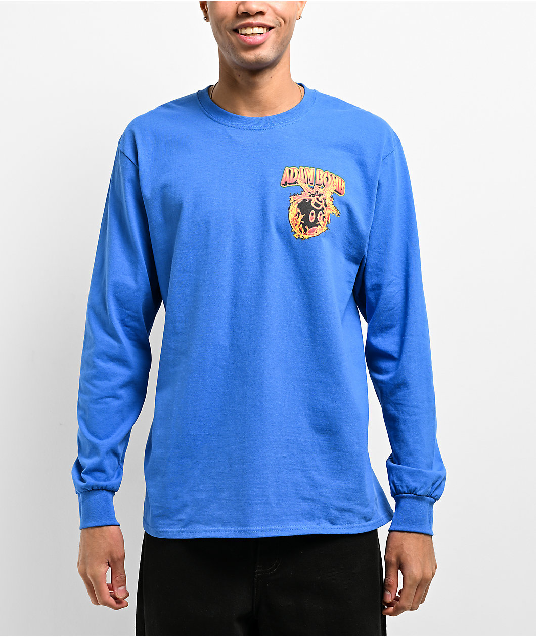 Adam Bomb Flaming Adam Blue Long Sleeve T-Shirt 