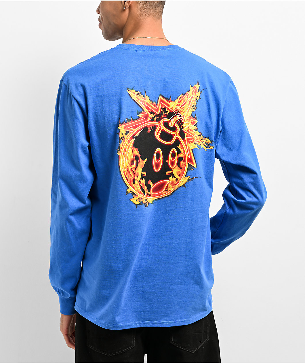 Adam Bomb Flaming Adam Blue Long Sleeve T-Shirt 