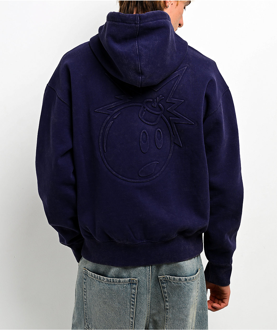 Adam Bomb Logo Blue Wash Zip Hoodie