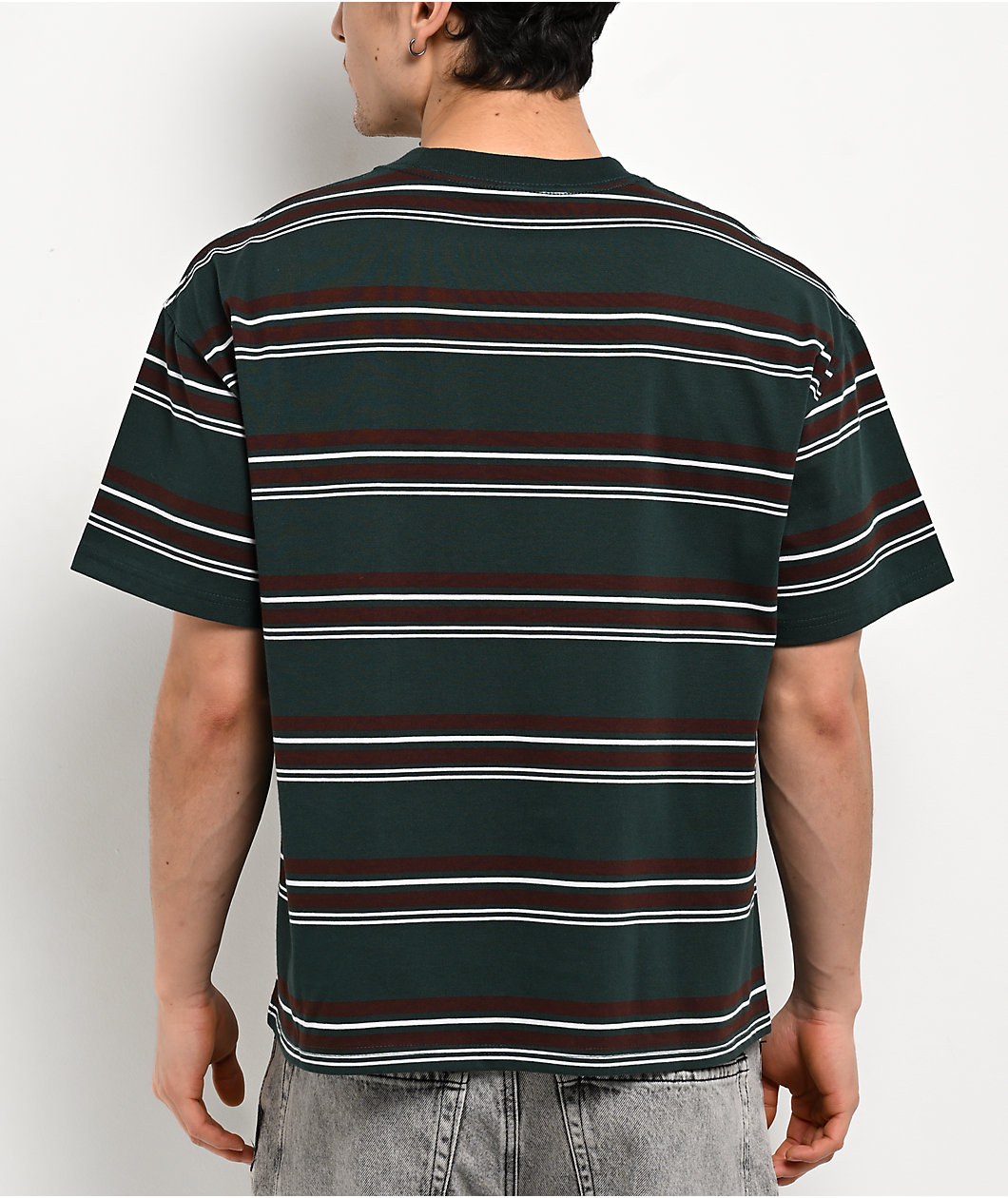 Adam Bomb Logo Striped Green Knit Boxy T-Shirt