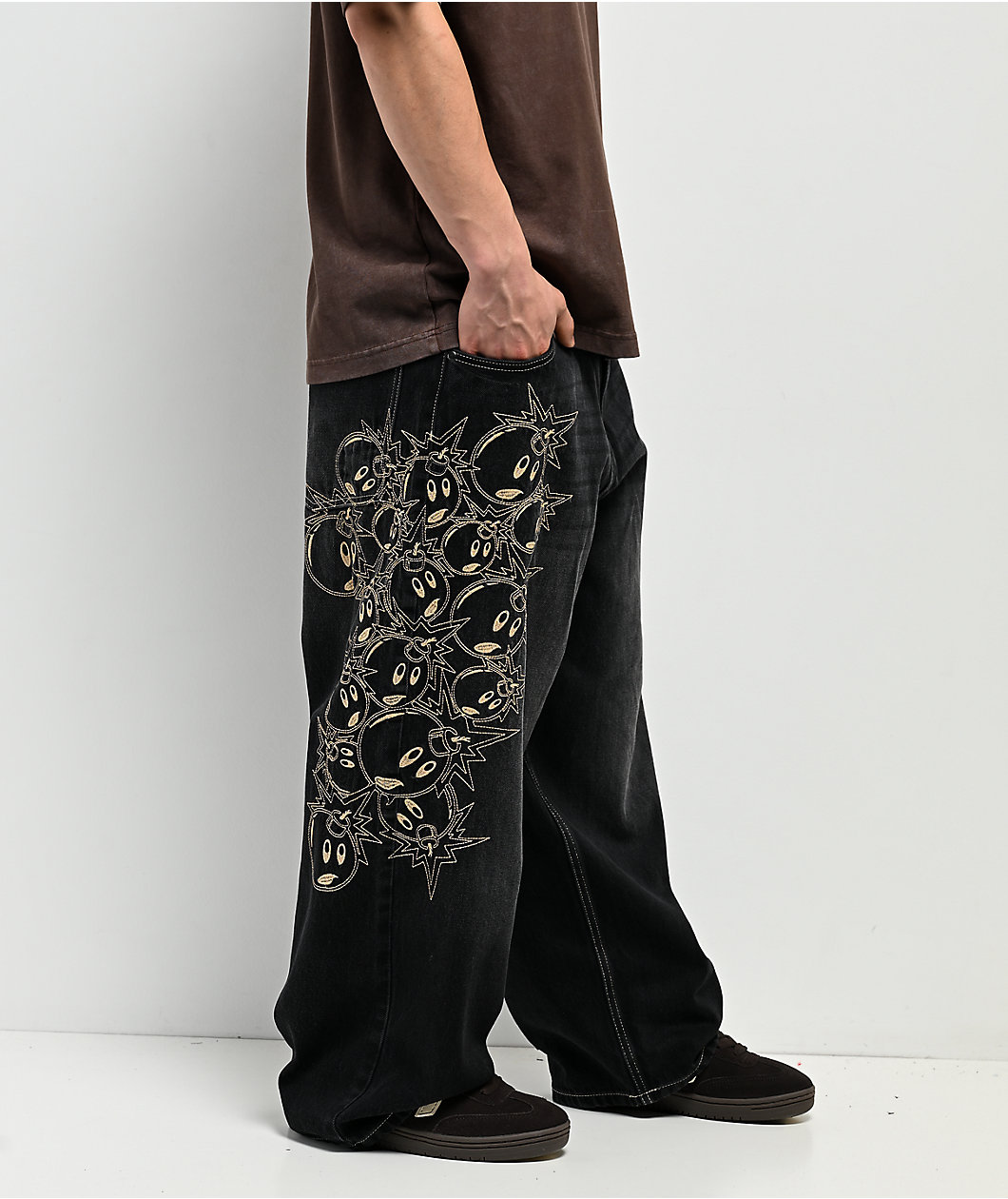 Adam Bomb Pockets Full Black Wash Baggy Jeans